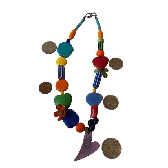 One of a kind colorful & fun sea glass, gemstone, & enamel beaded checker. - Picture 8 of 9